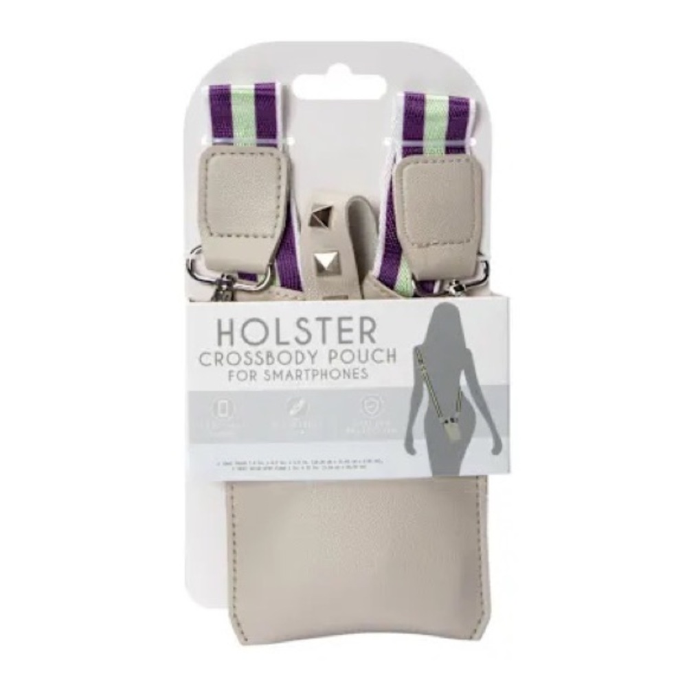 🤍NEW Holster Crossbody Pouch For Smartphones - Gray with Purple/Lime Strap